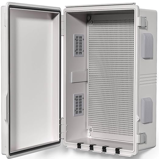 Electrical Junction Box, Ventilated Design, Cable Grommets, Indoor/Outdoor Use with Mounting Panel & Hinged Cover. Waterproof IP 65. (Grey Cover, 19.7"x15.7"x7.9") by ANIMACYN