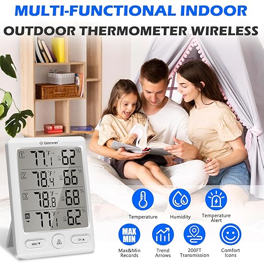 Geevon Indoor Outdoor Thermometer Wireless with 3 Remote Sensors, Temperature Humidity Monitor for Home with Comfort Indicator, Temp Alarm, Digital Hygrometer Thermometer Battery Powered - Image 2