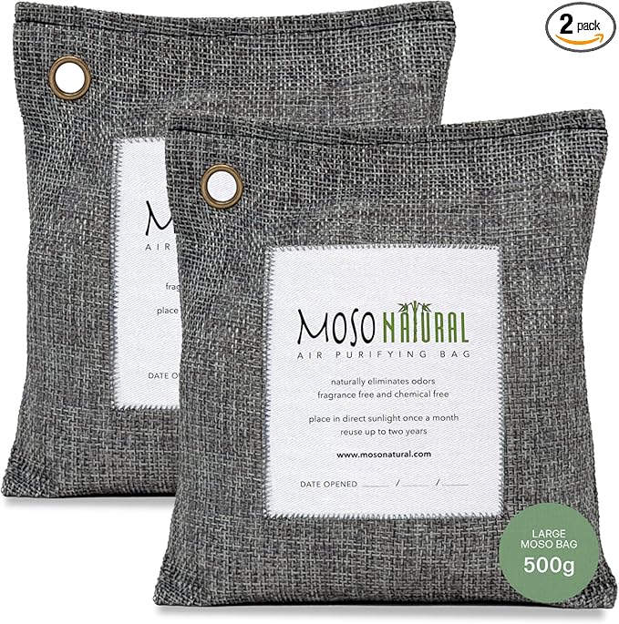 Moso Natural Air Purifying Bag 500g (2 Pack) Premium Bamboo Charcoal Odor Absorber for Home, Bedroom, Kitchen, Basement | Unscented Pet Odor Eliminator | Large Charcoal Deodorizer Bag Covers 250sqft by MosoNatural