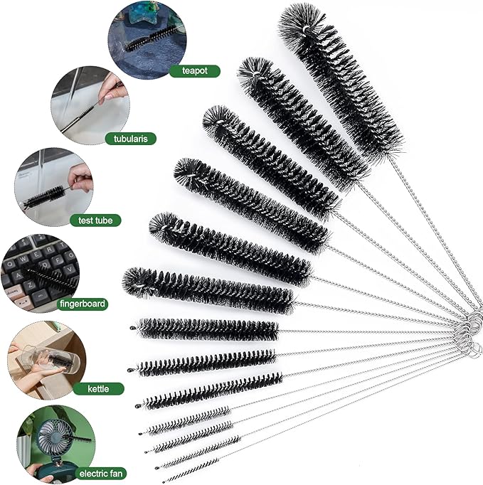 CiaraQ Bottle Cleaning Brushes, 8 Inch Nylon Tube Brush Set, Cleaner for Narrow Neck Bottles Cups with Hook, Set of 13pcs - Image 5