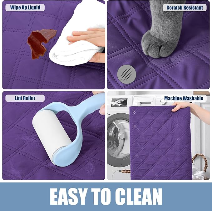 Smiry Waterproof Dog Bed Cover Pet Blanket, Soft Washable Dog Blanket for Furniture Bed Couch Sofa Reversible, Checkered (40"x50", Purple/Purple) - Image 5