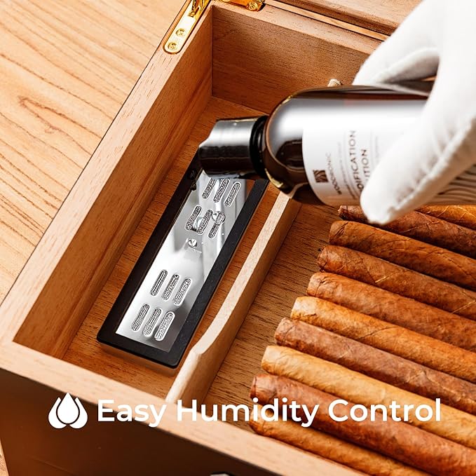 Woodronic Cigar Humidor for 50 Counts with Digital Hygrometer, Crystal Gel Humidifier & Humidor Solution, Spanish Cedar Lined and Divider, Desktop Cigar Box Gift for Men - Image 3