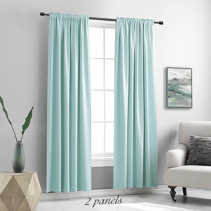 DONREN 90 Inches Long Room Darkening Curtain Draperies for Living Room - Blackout Solid Rod Pocket Curtains for Dining Room(2 Panels,Aqua) - Image 5