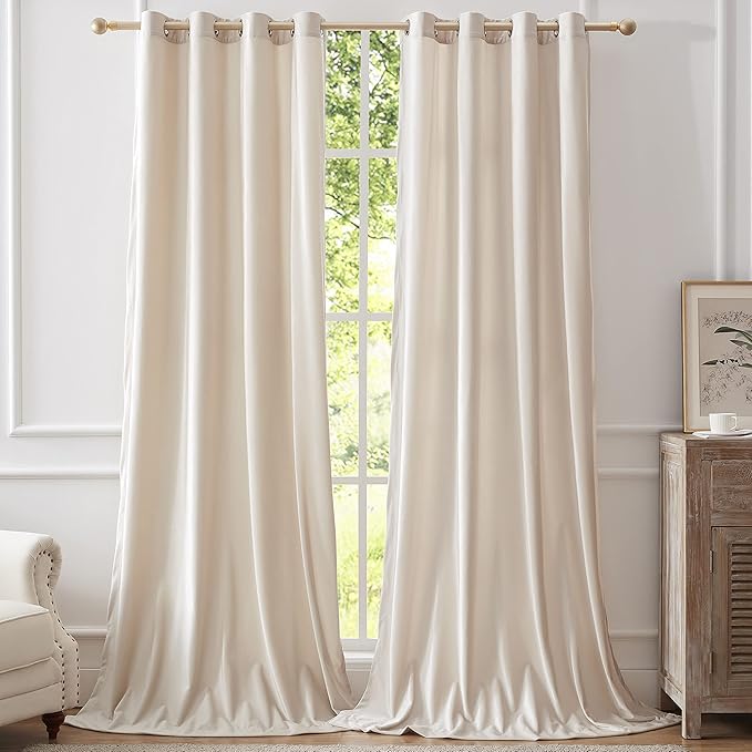 BULBUL Cream Velvet Curtains 72 inch:Ivory Luxury Elegant Living Room Curtain-Privacy Modern Light Blocking Thermal Insulated Soundproof Room Darkening Drapes for Classical Bedroom Set of 2 by ModernShinyVelvetCurtains