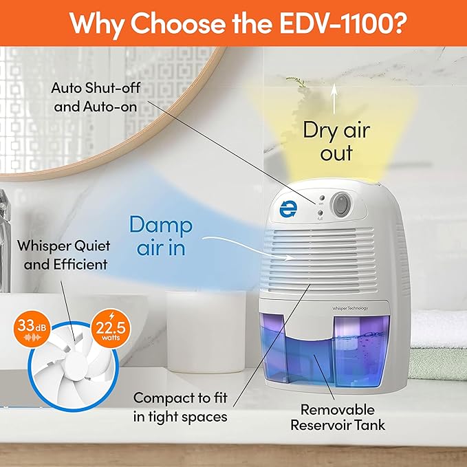 Eva-Dry EDV-1100 Whisper-quiet 16 OZ Dehumidifier with Auto Shut Off and Restart for small spaces in your Home, RV, Automobile, and Storage up to 122 sq. ft - Image 3