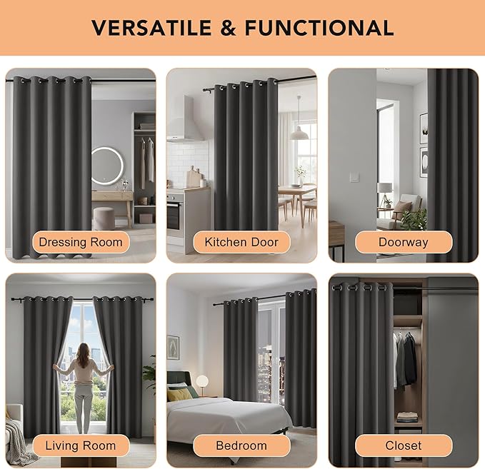 BONZER Room Dividers Curtain - Room Darkening Privacy Noise Reduce Thermal Insulating Window Curtains for Bedroom Living Room Doorway, 84L x 60W Inch (7L x 5W ft), 1 Panel, Dark Grey - Image 5