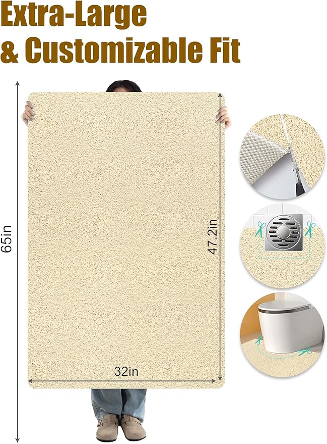 Extra Large Shower Mat, Yonala 31.5 x 47.2 Inch Non Slip Shower Mats for Inside Shower/Bathroom, Soft PVC Loofah Shower Floor Mat, Quick Drying, Easy Clean - Image 2