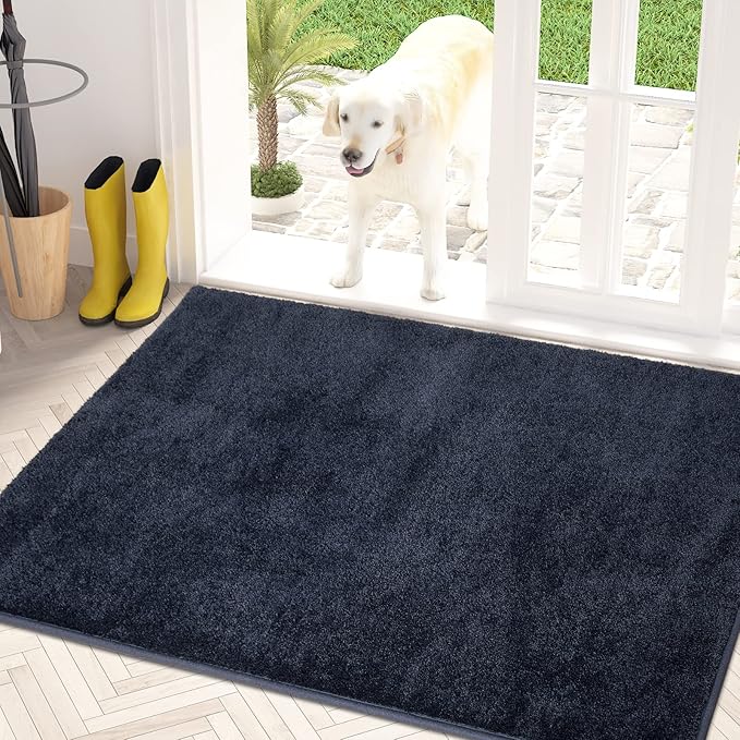 PURRUGS Dirt Trapping Door Mat 34" x 59", Non-Slip Machine Washable Entryway Rug, Dog Doormat, Indoor Front Door Mat, Super Absorbent Entry Rug for Muddy Shoes & Paws, Navy Blue by PURRUGS
