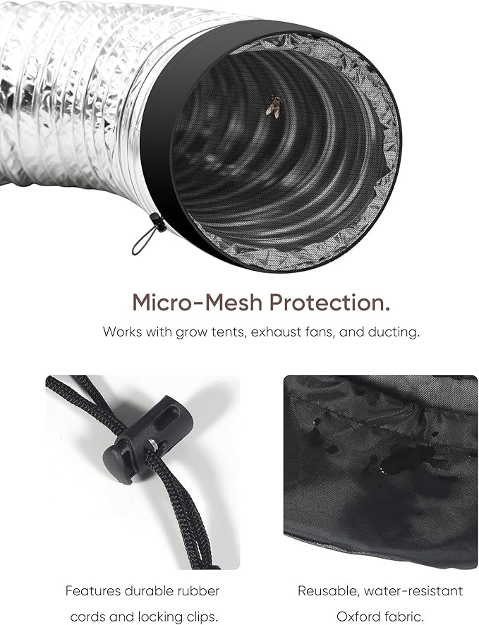 THE GROWING 2-Pcs 8" Mesh Grow Tent Vent Cover with Elastic Band & Fixed Buckle for Indoor Plant Grow Tent Use - Image 4