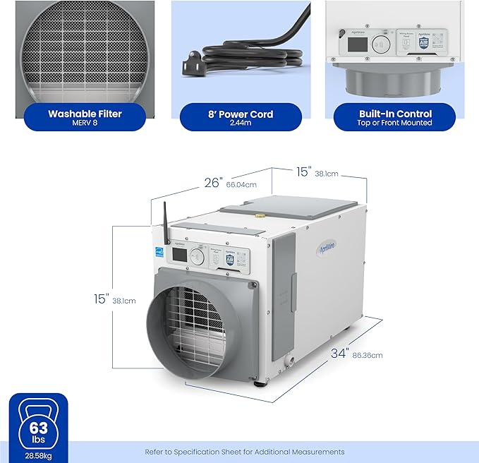 AprilAire E080W Smart Wi-Fi Whole-House Dehumidifier, 80-Pint ENERGY STAR Commercial Dehumidifier for Basement, Crawl Space & Home up to 4,400 Sq.Ft. with Pump, Drain Hose, Hanging Kit, MERV 11 Filter - Image 13