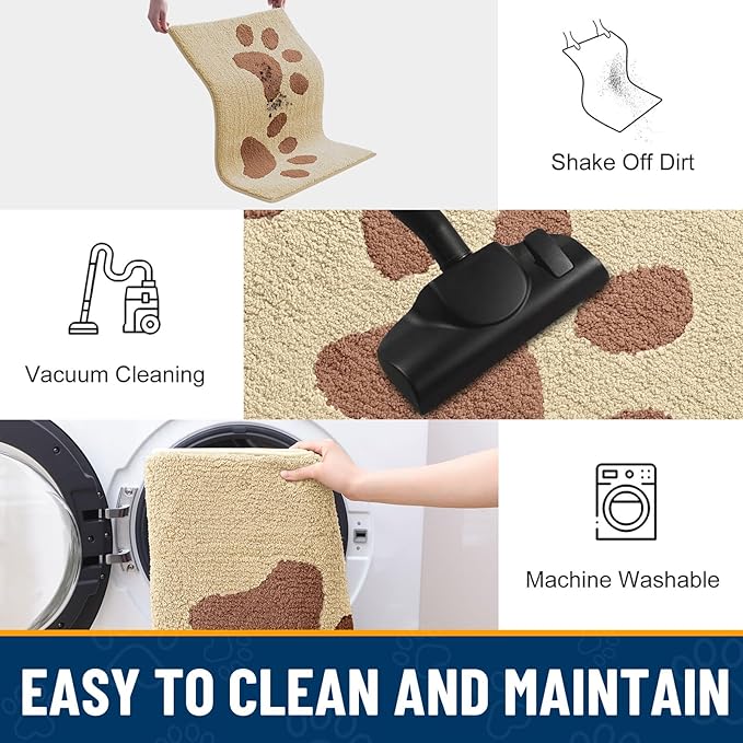 Smiry Dog Door Mat for Muddy Paws, Absorbs Moisture and Dirt, Low-Profile Entryway Mat with Non-Slip Backing, Entry Indoor Outdoor Doormat for Inside Floor (30x20 Inches, Light Beige, Paw) - Image 8