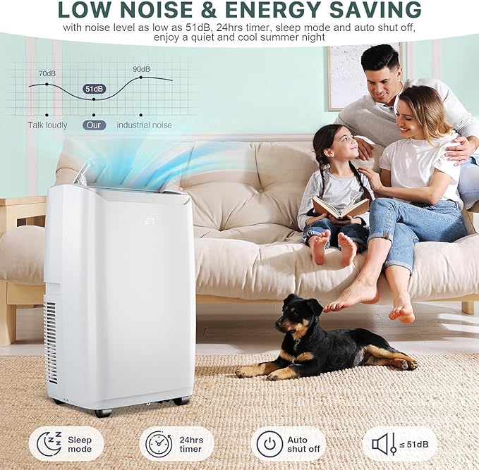 6-In-1 Portable Air Conditioner with 14000 BTU Cooling, Dehumidifying & Fan, Quiet Operation and Easy Mobility, Remote Control, Enhanced Air Quality for Home & Office,Black Top - Image 8