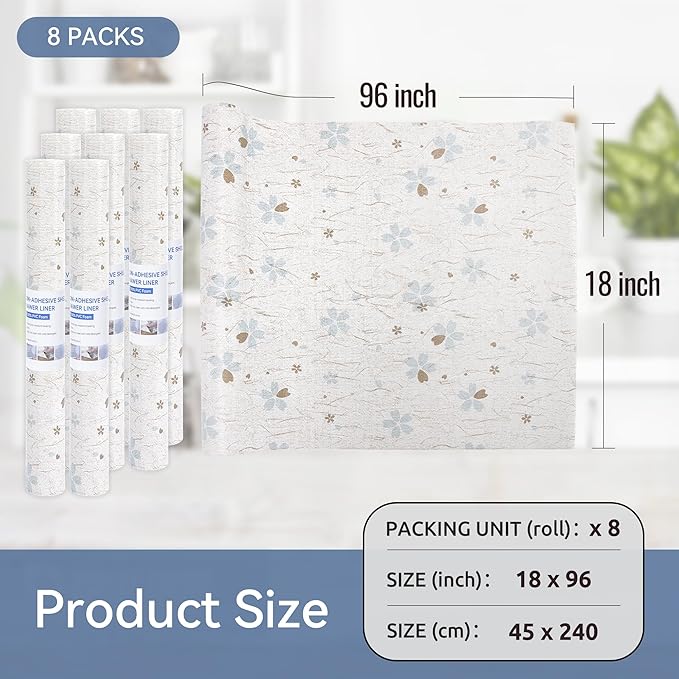 FIFTY FEET 18"x96" Non-Adhesive Shelf Liner for Kitchen Cabinets and Drawers, Washable Non-Slip PVC Cabinet Liner (White Floral)(8 Roll) - Image 5