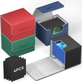 Mlikero 4 Pack Card Deck Box, Commander Deck Box Holds 400+ Double-Sleeved Cards with 4 Dividers, Leather Magnetic Closure Card Box Fit for MTG, TCG (4 Colors) by Mlikero