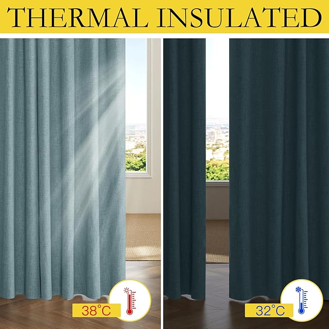 NICETOWN 100% Absolutely Blackout Linen Curtains with Thermal Insulated Liner, Skylark Blue, 62" Wide, 72" Length Energy Saving Curtains for Playroom 2 Panels Set, Vertical Blinds - Image 3