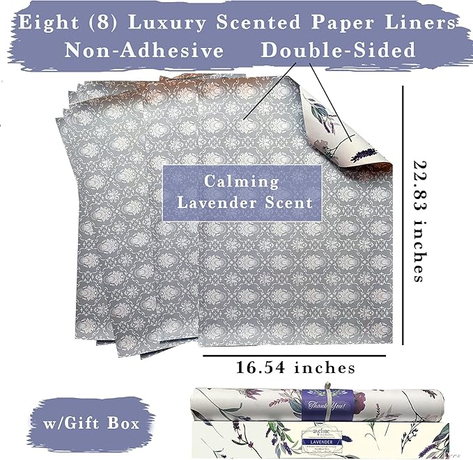 8X Lavender Scented Drawer Liners for Dresser - Scented Drawer Liner is Ideal for Cabinet, Dresser, Shelf, Cupboards - Double-Sided Pattern Non Adhesive Contact Paper for Shelves is Ideal Winter Gift - Image 9