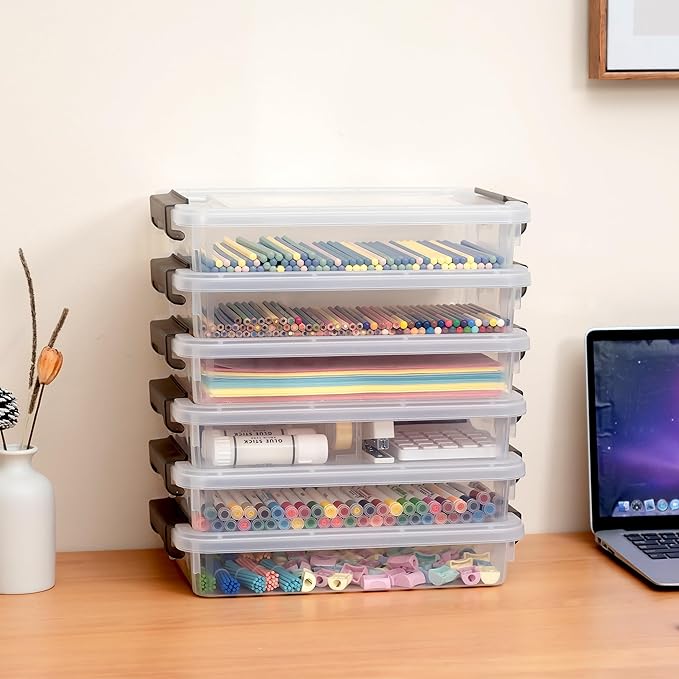 5PCS Plastic Storage Bins with Lids Portable Project Case Water Resistant Plastic Containers for Organizing Document,A4 Paper,Photo,Letter,Scrapbook - Image 5