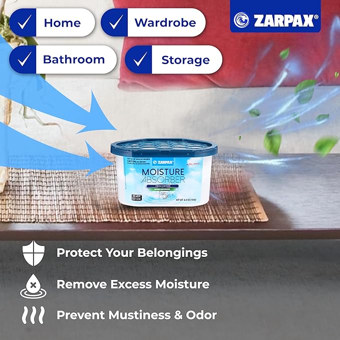 Moisture Absorber Fresh Cotton 6.5 oz/185g | Removes Moisture, Damp & Humidity | Odor Absorber With Fresh Cotton Fragrance | Moisture Trap for Bathroom, Closet, Kitchen | Set of 6 - Image 3
