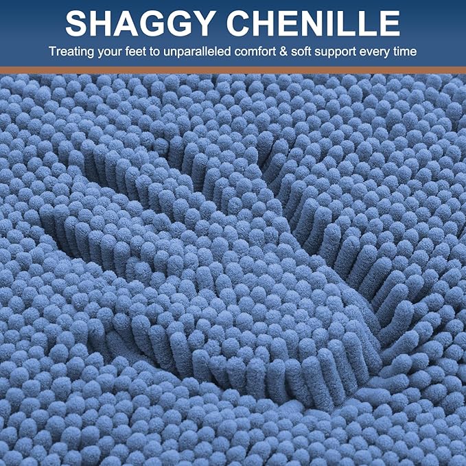 Smiry Luxury Chenille Bathroom Rugs 24x16, Extra Soft and Absorbent Shaggy Bath Mat, Machine Washable, Non-Slip Plush Carpet Runner for Tub, Shower, and Floor, Home Decor Accessories, Cornflower Blue - Image 3