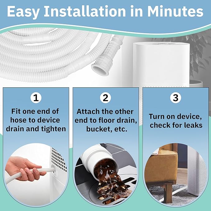 16.5 Ft Portable Dehumidifier Drain Hose | Universal Replacement Hose Kit with Cuttable Rubber Adapter & Clamp | Flexible 3/4" FHT Leakproof Discharge Hose for Most AC and Dehumidifiers - Image 5