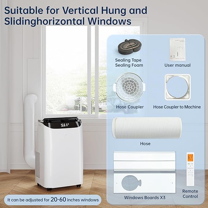 12000 BTU Portable Air Conditioners with Remote Control, 3-in-1 Free Standing Cooling AC Unit with Fan & Dehumidifier, Cools Room up to 500 sq.ft, Smart/Sleep Mode,3 Speed,24H Timer,Window Kit - Image 5