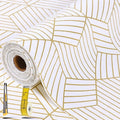 Shelf Liners for Kitchen Cabinets 12in x 20FT, Non Adhesive Cabinet Liner Strong Non-Slip Thickened Gold Geometric Drawer Liner, Easy to Clean for Shelf, Cabinet with Knife and Tape Measure by Kimhan