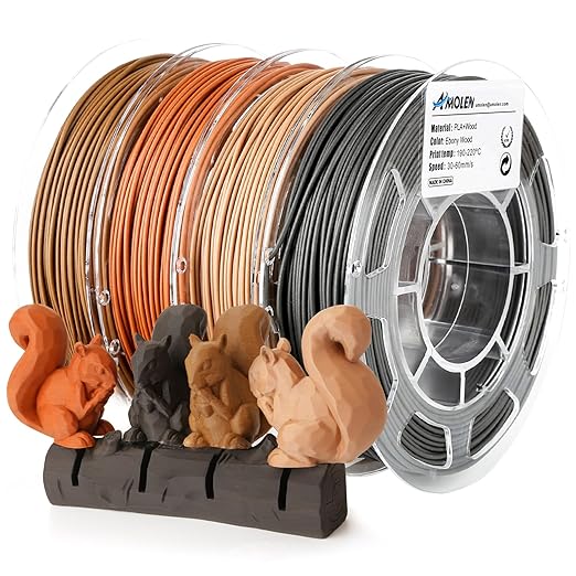 AMOLEN Wood PLA Filament Bundle 3D Printer Filament Wood Sets,Walnut,Cherry,Bamboo,Ebony,3D Printing Filament,PLA Filament 1.75mm,200g*4 Spools by AMOLEN