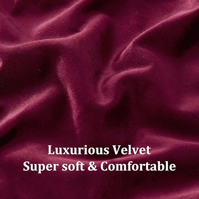 Christmas Burgundy Decorative Velvet Curtains 90 inches Luxury Living Room Curtain Blackout Modern Thermal Insulated Soundproof Privacy Room Darkening Floor to Ceiling Drapes for Bedroom Set of 2 - Image 5