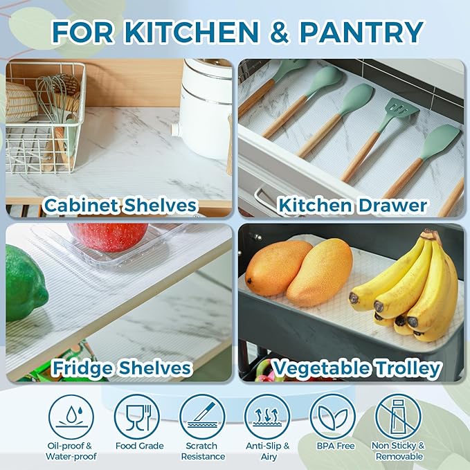 Hersvin Shelf Liners 10 in x 20 ft EVA Drawer Mats, Non-Adhesive Cupboard Protector, Kitchen Cabinet Lining Fridge Liner (White Marble Stripe, 25.4x610cm) - Image 7