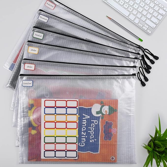 Mesh Zipper Pouch, 6PCS Waterproof Plastic Mesh ZipperBag, B4 Size Tear-Resistant Document Pouch, Extra Large Zip File Bags, for School Office Supplies Home Travel Storage(15.35×11.22 Inch) - Image 3