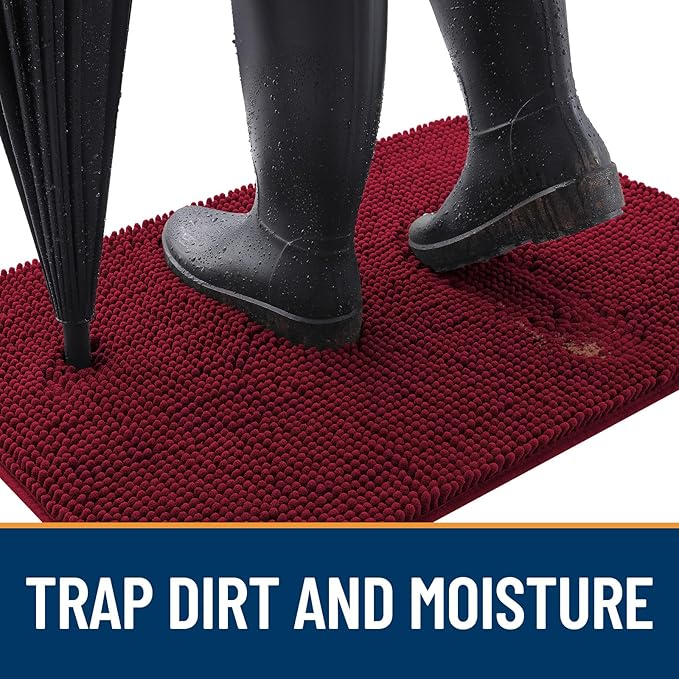 OLANLY Dog Door Mat for Muddy Paws 59x35, Absorbs Moisture and Dirt, Absorbent Non-Slip Washable Doormat, Quick Dry Chenille Mud Mat for Dogs, Entry Indoor Entryway Carpet for Inside Floor, Burgundy - Image 2