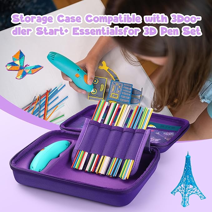 Case Compatible with 3Doodler Start+ Essentials for 3D Pen Set for Kids, Carrying Holder Fit for Printing Pens, Storage Organizer for Printing Filament Refill, Micro-USB Charger (3D-05-Purple) - Image 4