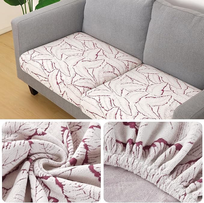 Fuloon Seat Cushion Covers, Stretch Couch Slipcovers Sofa Cushion Protective Solid Chair Slipcovers Washable Suitable for Armchair Loveseat Sofa 2 PC Red - Image 2