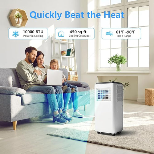 10,000 BTU Portable Air Conditioner 3IN1 AC Unit with Dehumidifier & Fan, Ideal for Rooms up to 450 Sq. Ft, Include Remote Control & Window Kit, Compact Design for Home, Office, or Garage, Sleek White - Image 2