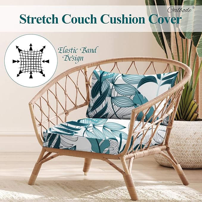 14Pcs Stretch Patio Cushion Cover Outdoor Cushion Cover Replacement Slipcovers Indoor and Outdoor Chair seat Covers Blue Botanical Print Patio Furniture Protector(Cover Only) - Image 4