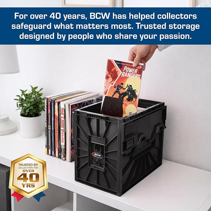BCW Short Comic Book Bin | Holds 150 Comics | Stackable Plastic Storage | Acid-Free Organizer | Black, 2 Pack | Comic Book Bin - Image 3