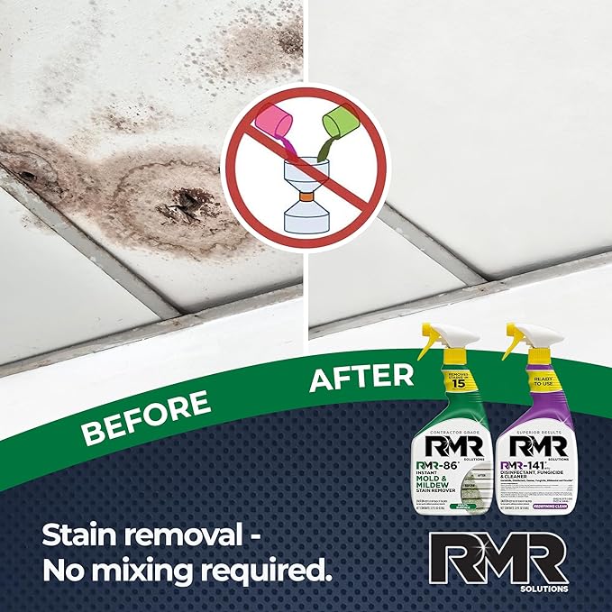 RMR Brands DIY Mold & Stain Remover Bundle, Complete Mold Killer & Mildew Prevention Kit, Disinfectant Spray, Includes 2-32 fluid ounce Bottles - Image 5