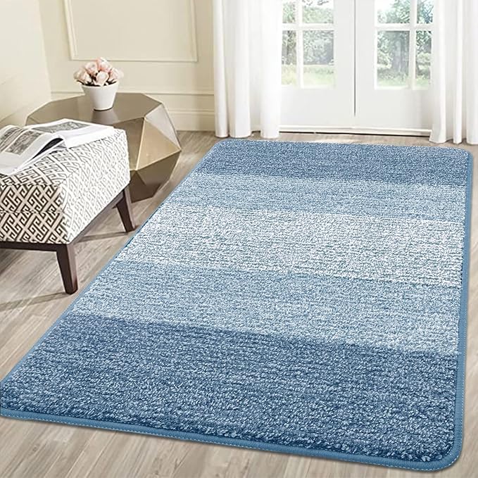 Smiry Dog Door Mat for Muddy Paws, Absorbs Moisture and Dirt, Low-Profile Entryway Mat with Non-Slip Backing, Entry Indoor Outdoor Doormat for Inside Floor (59x35 Inches, Light Blue, Striped) by Smiry