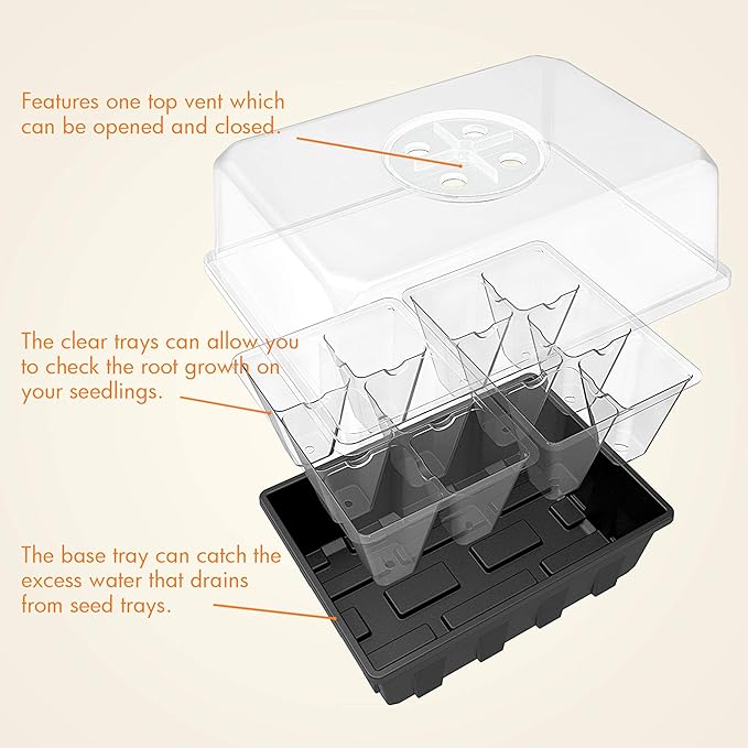 Gardzen 10 Pack Seed Starting Tray, Plant Germination Trays, Seed Starter Kit with Adjustable Humidity Vented Dome, Plant Growing Kit 6.6" x 4.5", Total 120-Cell, Clear - Image 2