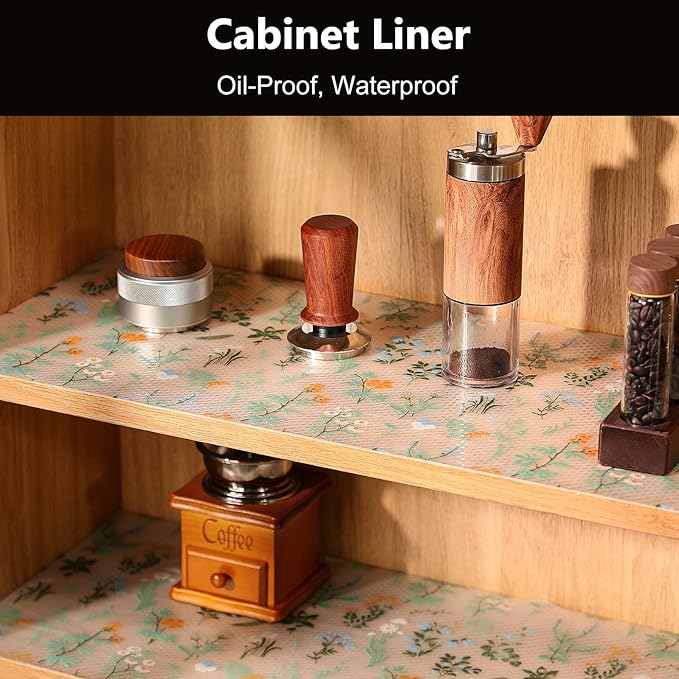 INNOLITES Shelf Liners for Kitchen Cabinets – Drawer Liner Waterproof & Oil-Proof, Non-Adhesive EVA with Floral Pattern – Durable Washable, Easy to Cut (Sage Green, 11.8" x 360") - Image 2
