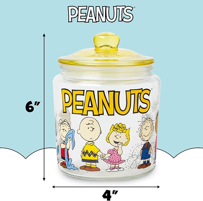 Silver Buffalo Peanuts Squad Featuring Charlie Brown, Snoopy, Schroeder, Lucy, Linus, Sally, Pigpen, Woodstock, and Franklin Glass Cookie Snack Candy Jar with Lid (Small) - Image 2
