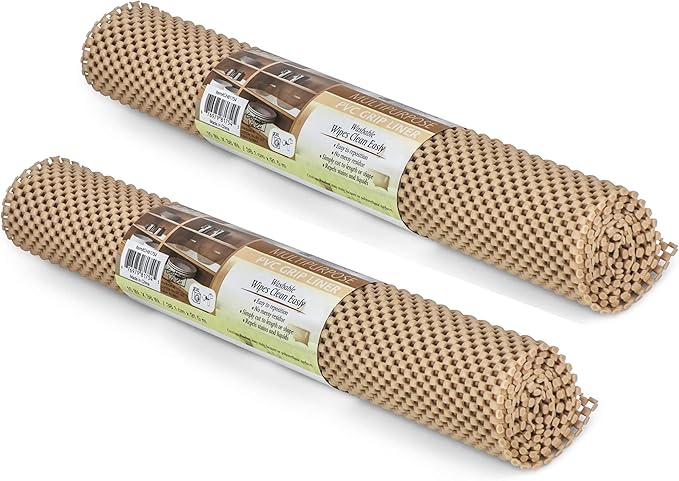 SteadMax Shelf Liner, 15 inches x 6 feet Total, Non-Slip Ultra-Grip Mats for Kitchen or Bathroom Shelves, Cabinets, Pantry, Non-Adhesive Drawer Liner, Durable, Strong, Beige (2 Pack) by Steadmax