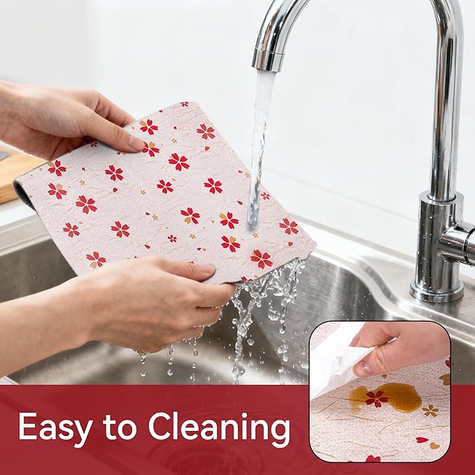 FIFTY FEET 12"x120" Non-Adhesive Shelf Liner for Kitchen Cabinets and Drawers, Washable Non-Slip PVC Cabinet Liner (Red Floral)(6 Roll) - Image 4