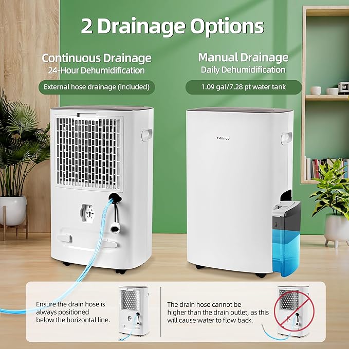 Shinco 86 Pints Dehumidifier for Home and Basements, 5000 Sq.Ft Dehumidifiers with Drain Hose, Auto or Manual Drainage, Auto Defrost, Quietly Remove Moisture, Intelligent Humidity Control, 24HR Timer - Image 4