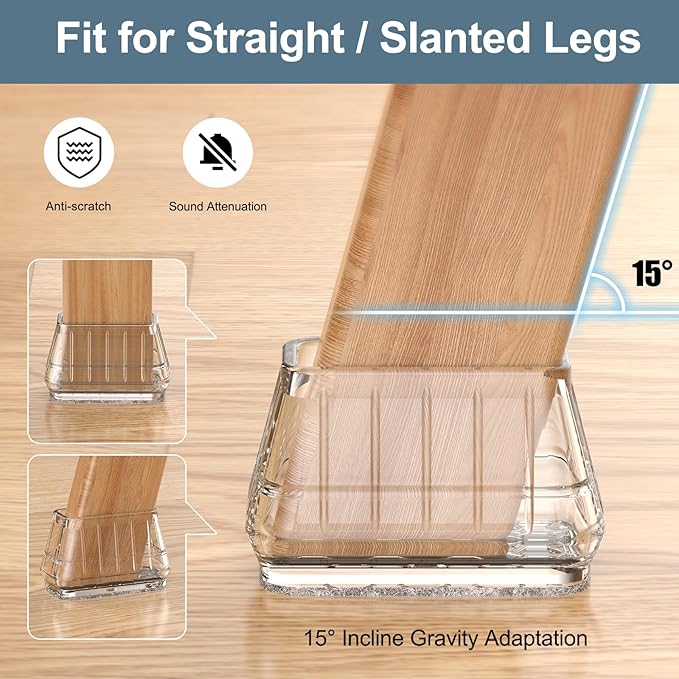24PCS Rectangular Chair Leg Floor Protectors for Hardwood Floors, Thicken Rubber Chair Leg Cap Covers, Non Slip Furniture Leg Pads to Protect Wood Tile Floors from Scratches and Reduce Noise - Image 4