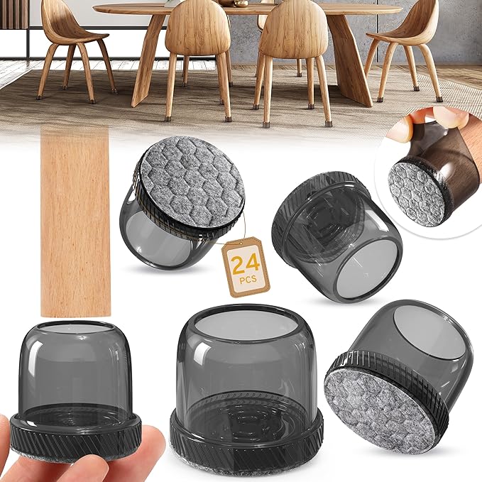 24PCS Round Chair Leg Floor Protectors, Furniture Sliders, Chair Leg Protectors for Hardwood Floors, Non-Slip Felt Furniture Pads, Silicone Cap Covers to Protect Floors, (Fit 1.1" - 1.5") by Indemo