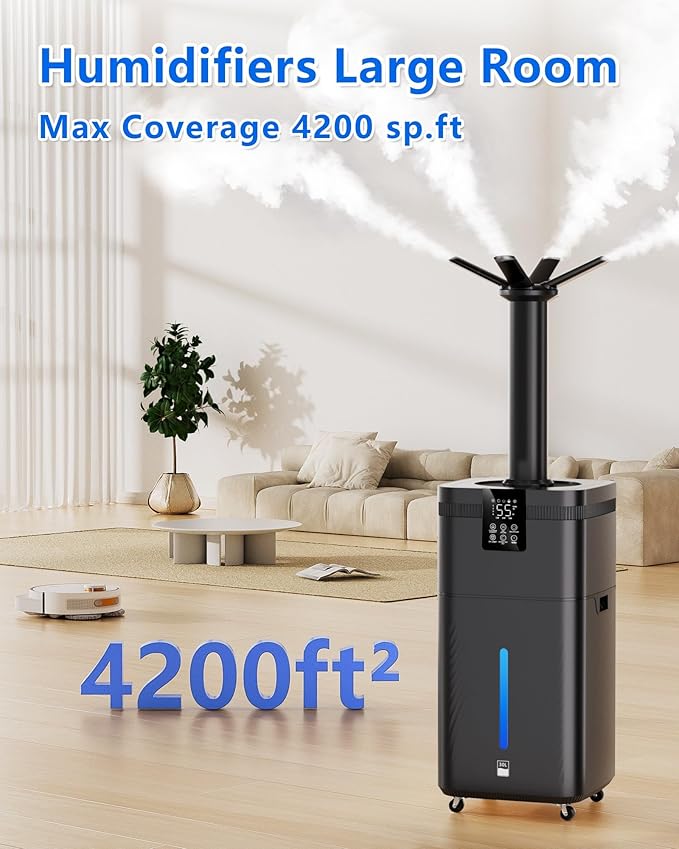 30L/7.93Gal Commercial Humidifier Large Room 4200 sq.ft, Whole House Humidifiers 3000ml/H Mist Output, Cool Mist Industrial Humidifiers for Home, Plants, Office, Warehouse, Greenhouse, Black - Image 2