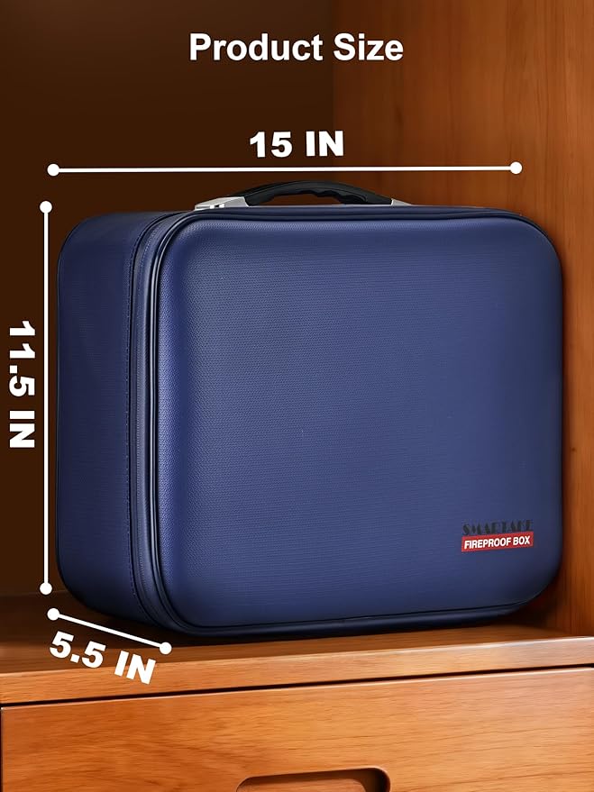 SMARTAKE Fireproof Document Box with Lock, Hard Case Waterproof Safe Box File Organizer, for Important Documents Papers Passports Certificates Laptop Money Safe Storage, Blue (15x11.5x5.5 Inch) - Image 6