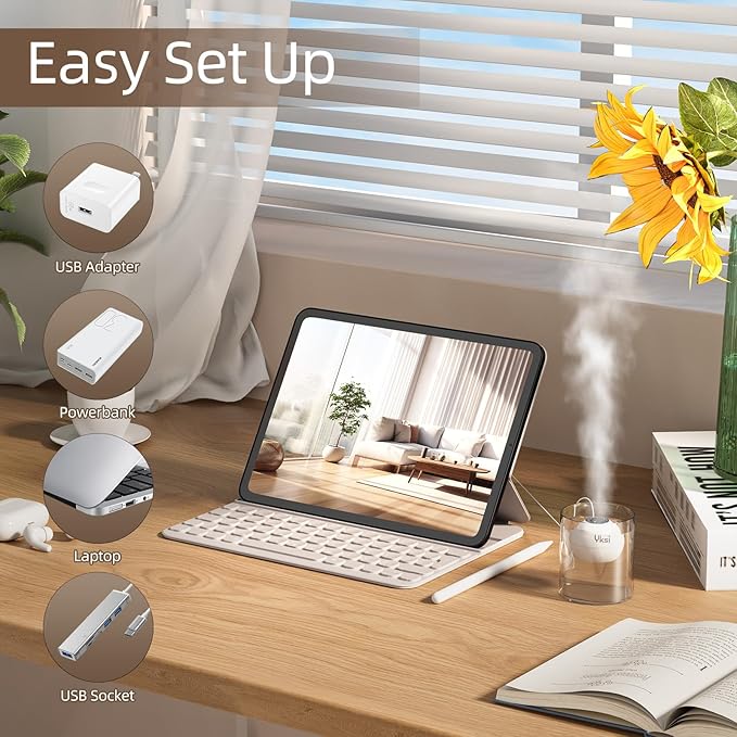 YKSI Mini Portable Humidifiers - Personal Desktop Humidifier for Travel Office Bedroom Plants with 8H Auto Shutoff, Easy to Fill and Clean, Quiet Cool Mist Humidifier with Storage Bag, Black - Image 4