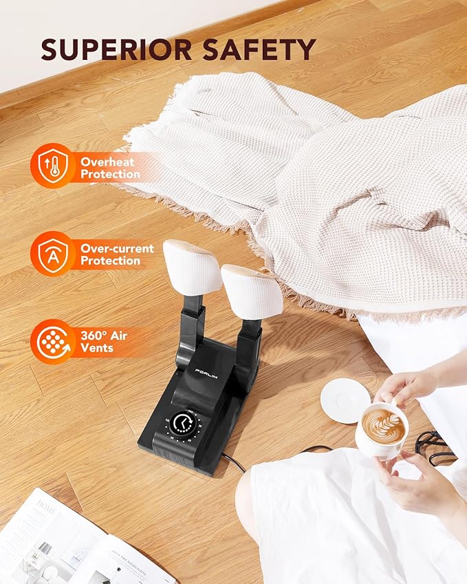 FORLIM Boot Dryer for Work Boots, Shoe Dryer with Heat Blower, Glove Dryer & Boot Warmer - 180° Adjustable Dry Rack - Telescopic Bendable Dry Ports - Intelligent Timer - Black - Image 3